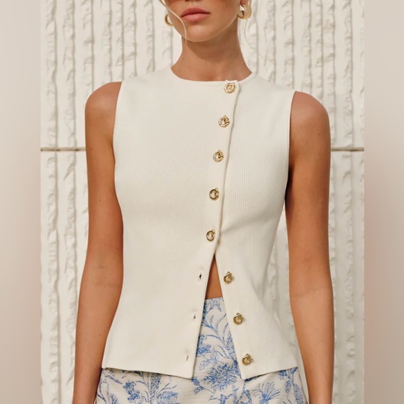 Commense Asymmetric Button Sweater Vest. Off White. Small. NWT. - Picture 1 of 7